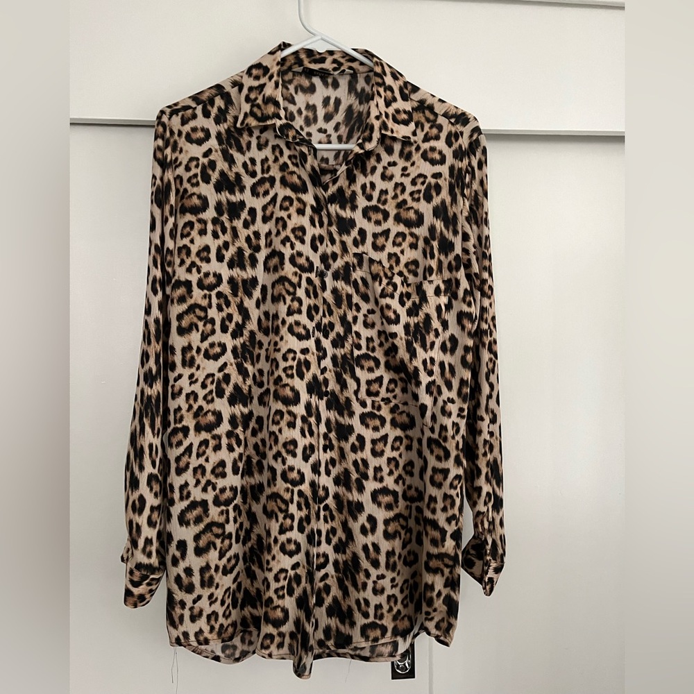 Zara Oversized Leopard Print Blouse